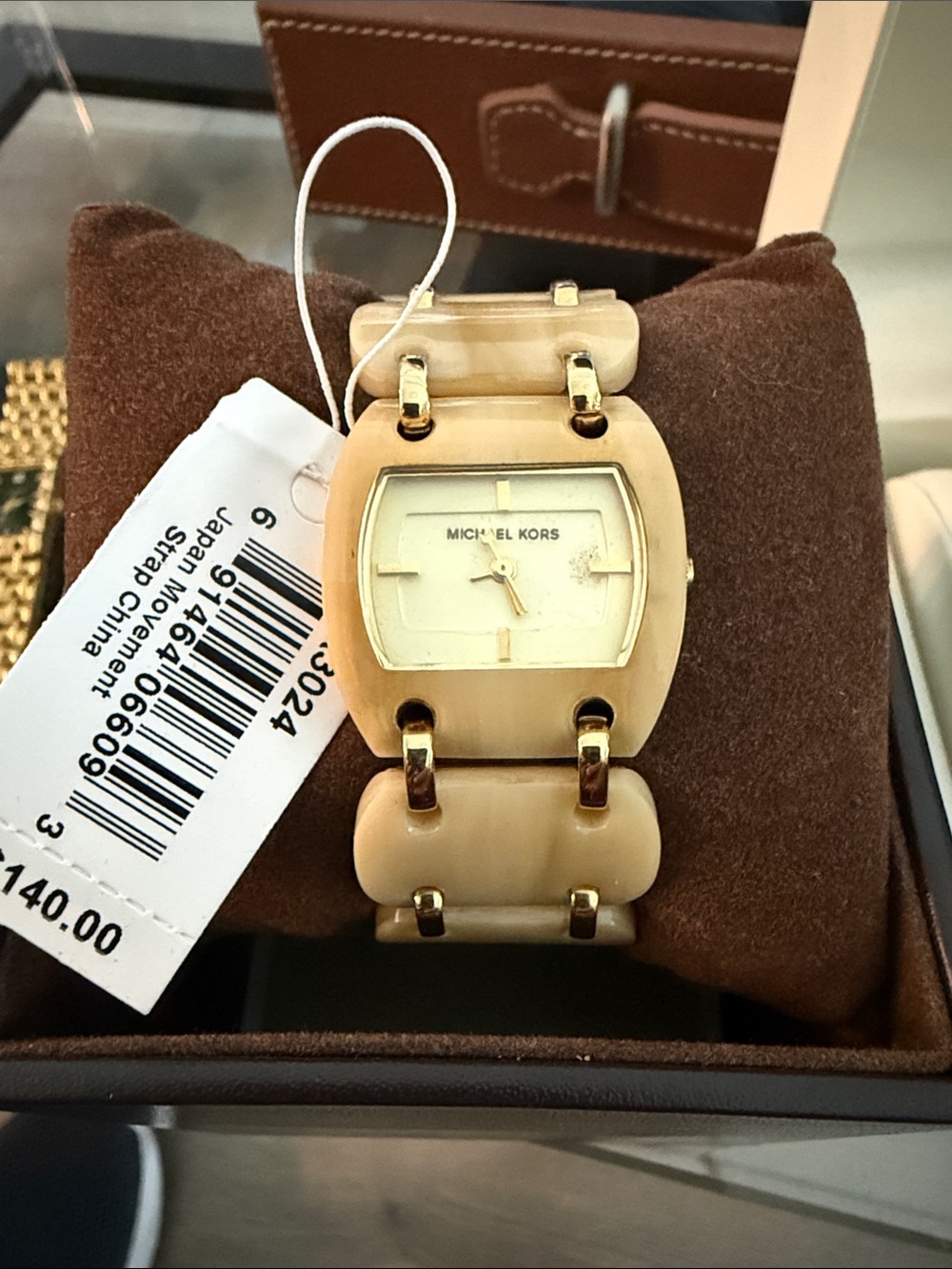 Michael Kors Cream-Beige Resin Link Watch with Gold Accents